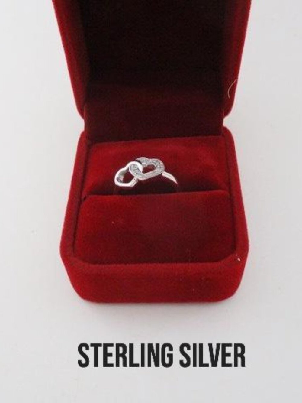 Sterling Silver Double Heart Sparkling Ring Women’s Jewelry